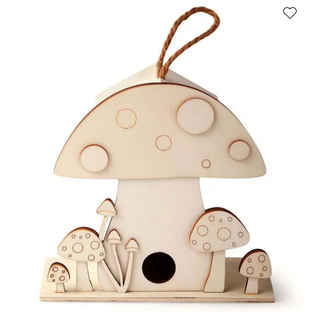 Hanging Bird-feeder/Birdhouse, Unfinished Wood Mushroom, NWT 🐦 🍄